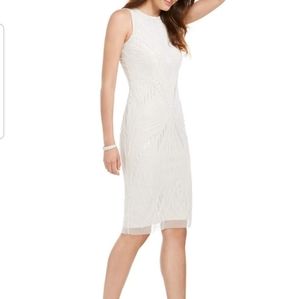 Adriana Papell Beaded Healter Midi Sheath, Ivory/Pearl